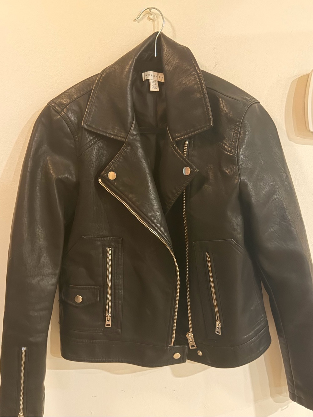 Topshop Classic Black Leather Moto Jacket - Women